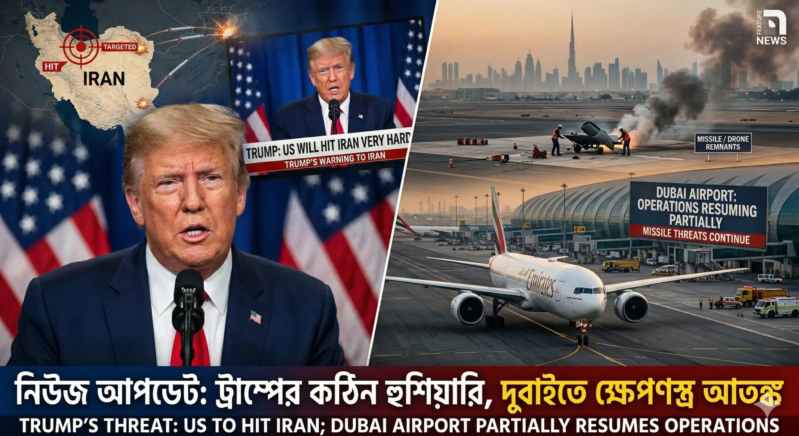 মধ্যপ্রাচ্যে যুদ্ধের দামামা: ট্রাম্পের ‘ভয়াবহ হামলার’ হুমকি, রকেট আতঙ্কে থমথমে দুবাই